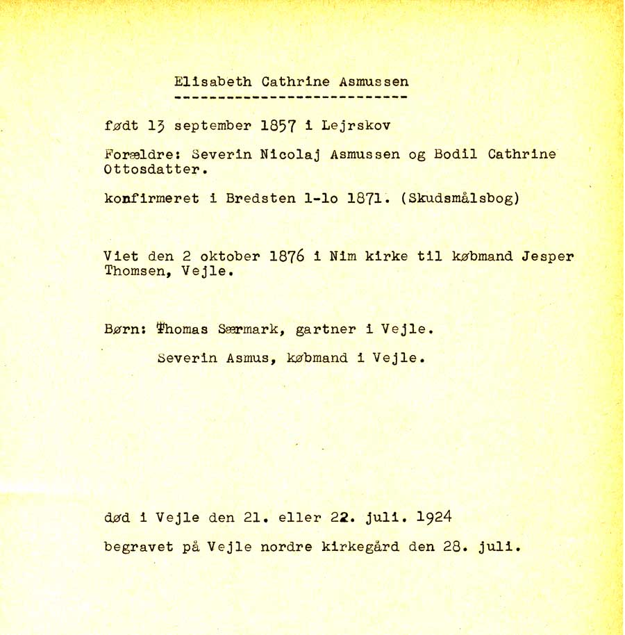 Dokument om Elisabeth Cathrine Asmussen