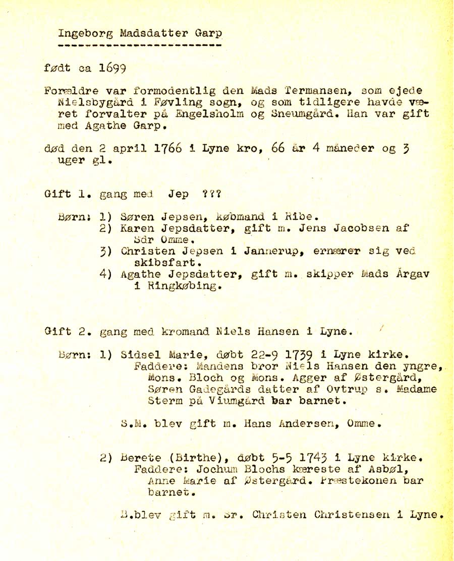 Dokument om Ingeborg Madsdatter Garp