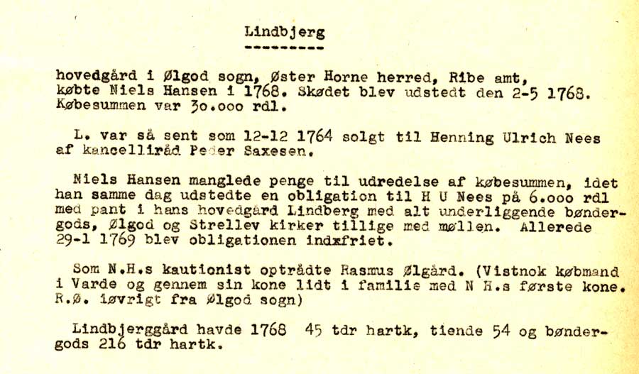 Dokument omhandlende Lindbjerg